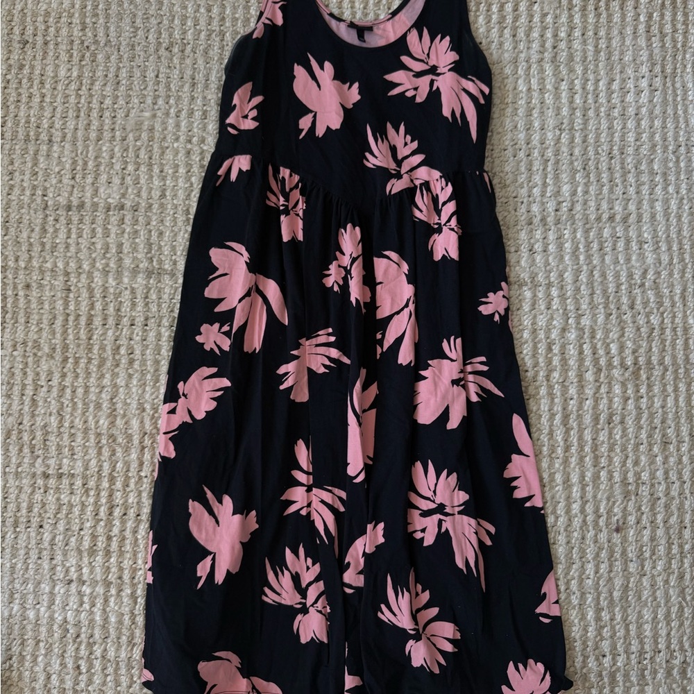 Who What Wear Black and Pink Floral Midi Dress